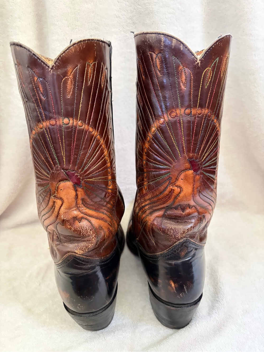 Vintage Texas USA Made Leather Western Cowboy Peacock Design Boots - Picture 16 of 16